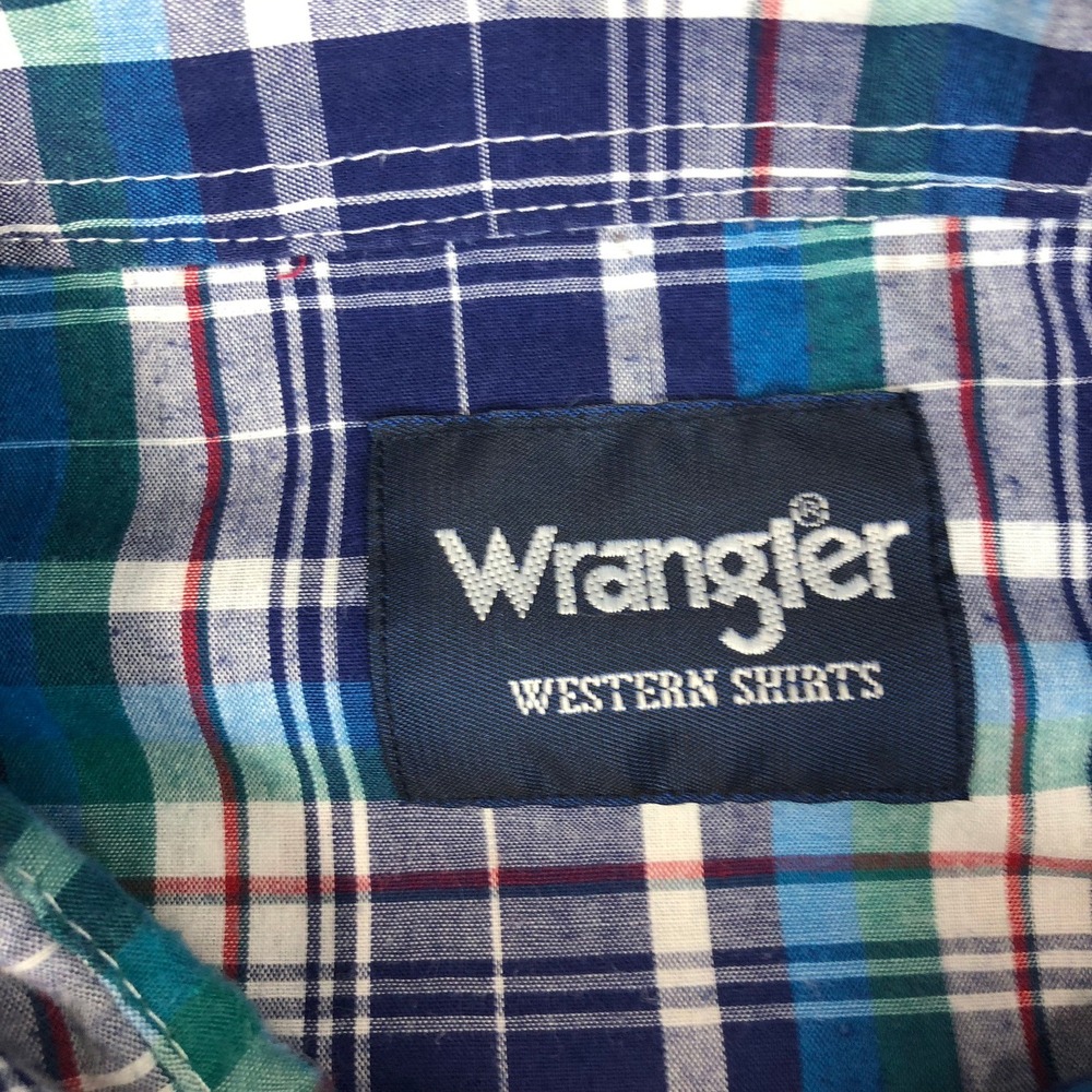 Wrangler Western Shirt Mens 4X Blue Green Plaid Pearl Snap Short Sleeve Big Tall - Picture 4 of 14